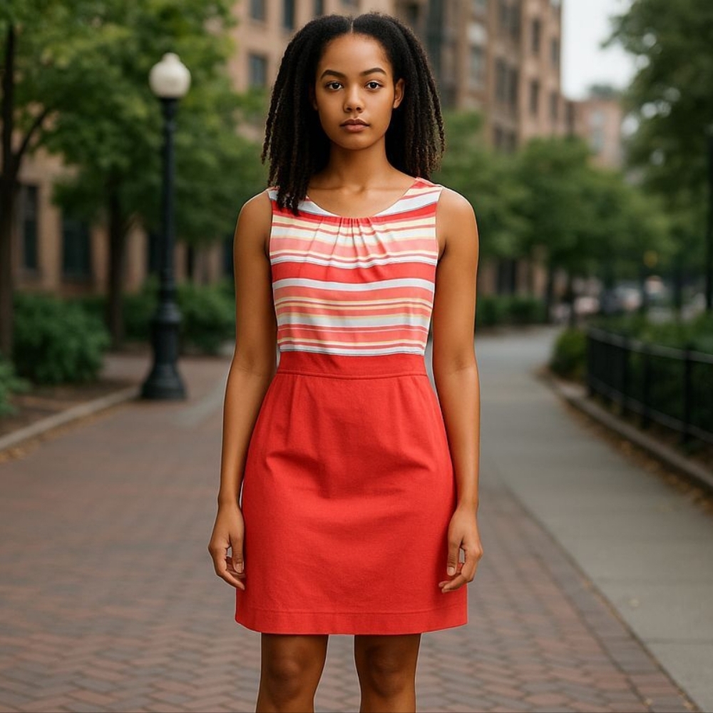 Banana Republic Coral Peach Stripe Sheath dress S 6 Cotton very good condition